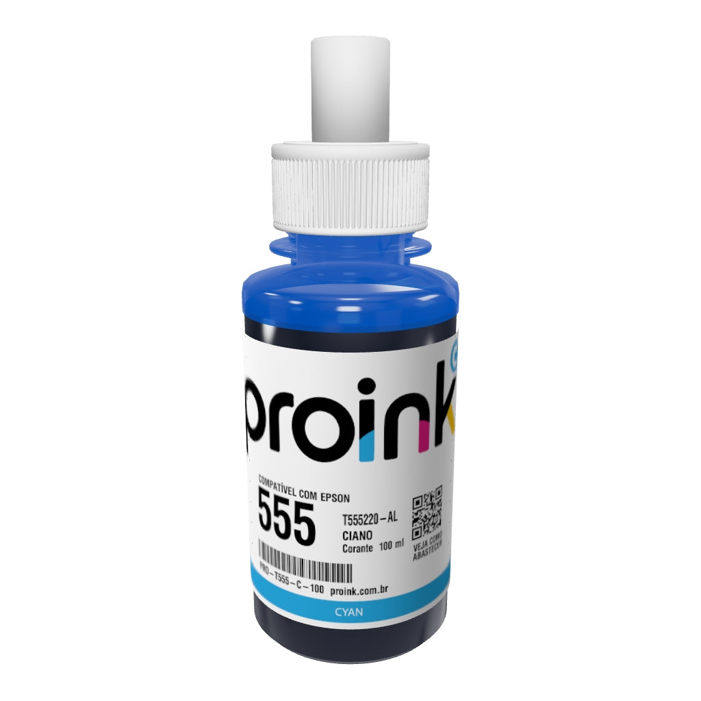Garrafa de tinta Proink ciano de 100 ml com bico EcoFit em 3D