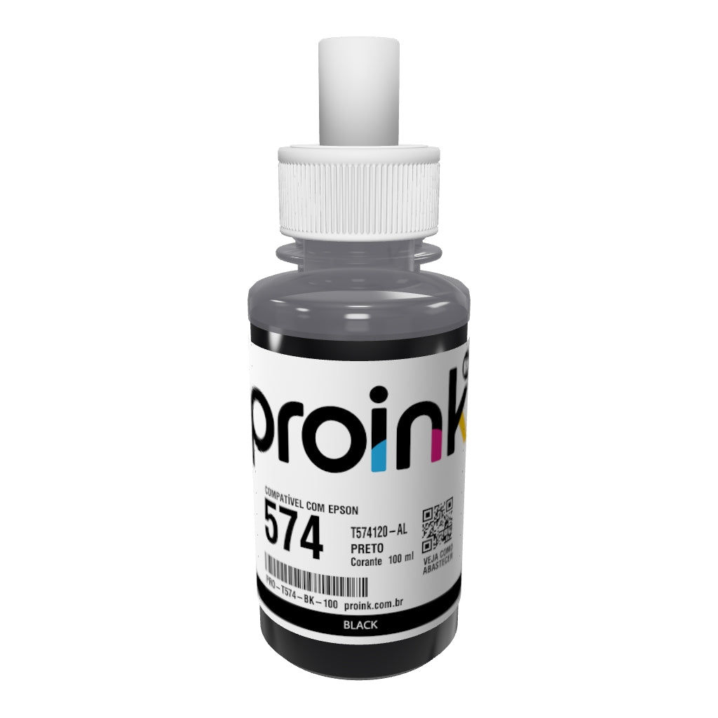 Garrafa de tinta Proink preta de 100 ml com bico EcoFit em 3D