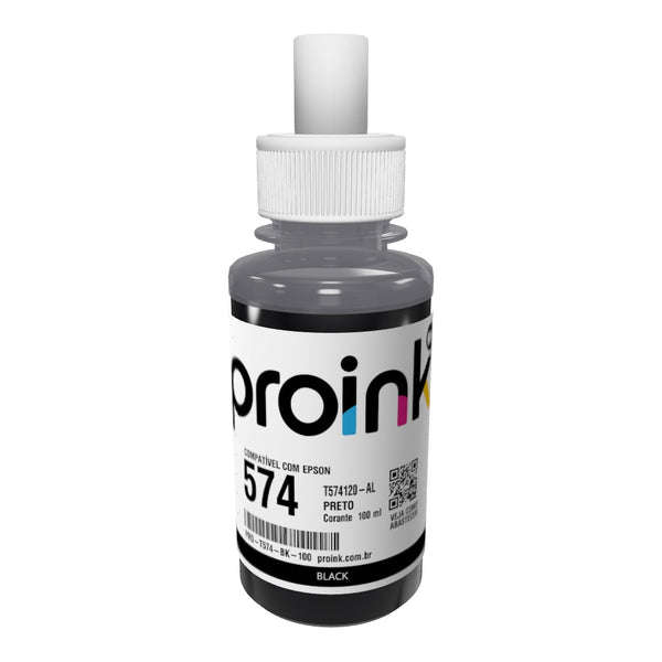 Garrafa de tinta Proink preta de 100 ml com bico EcoFit em 3D