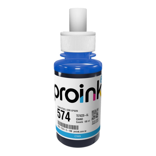Garrafa de tinta Proink ciano de 100 ml com bico EcoFit em 3D