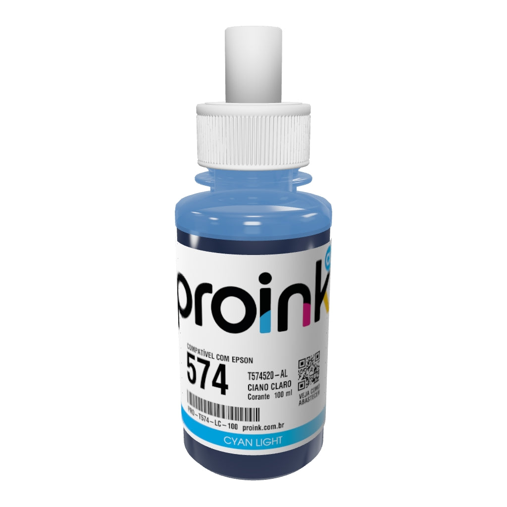 Garrafa de tinta Proink ciano claro de 100 ml com bico EcoFit em 3D