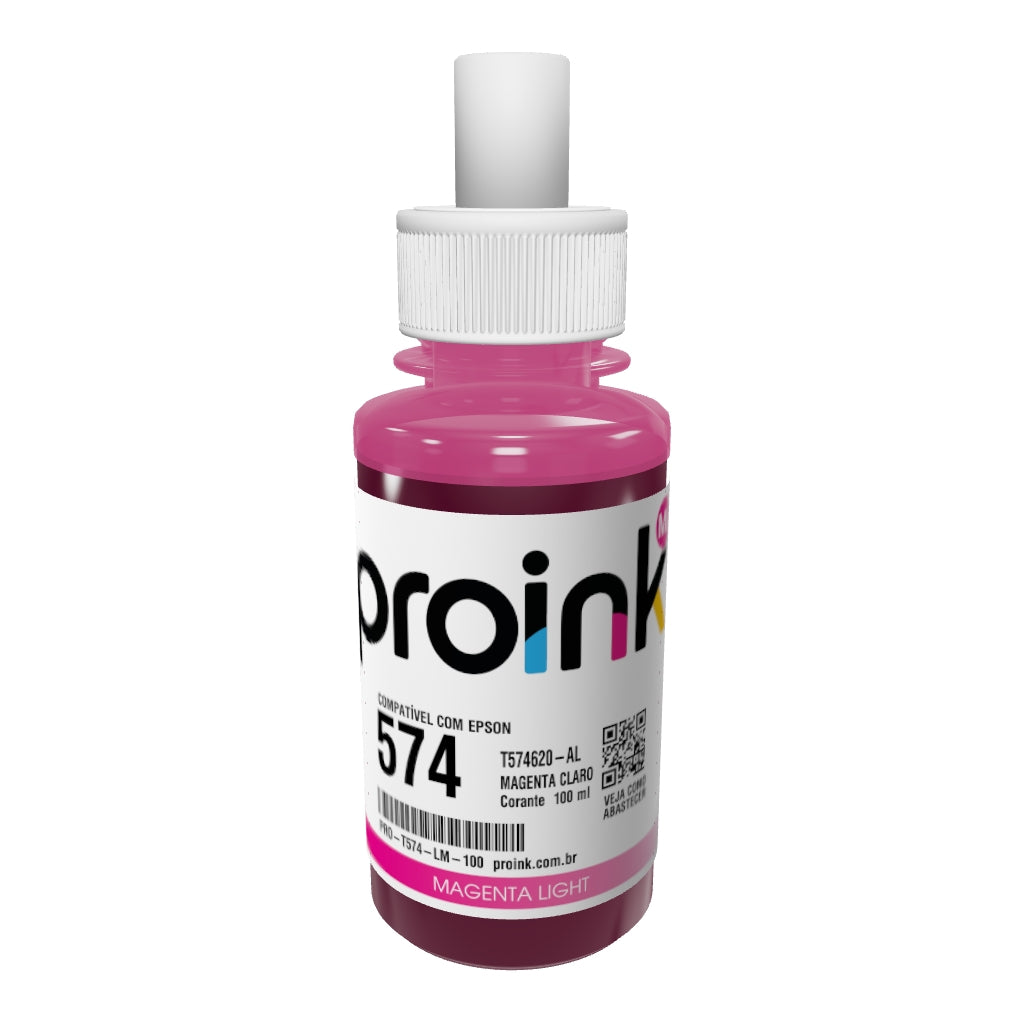 Garrafa de tinta Proink magenta claro de 100 ml com bico EcoFit em 3D