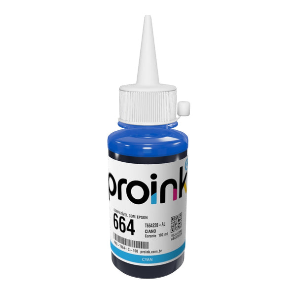 Garrafa de tinta Proink ciano de 100 ml com bico WideFill em 3D