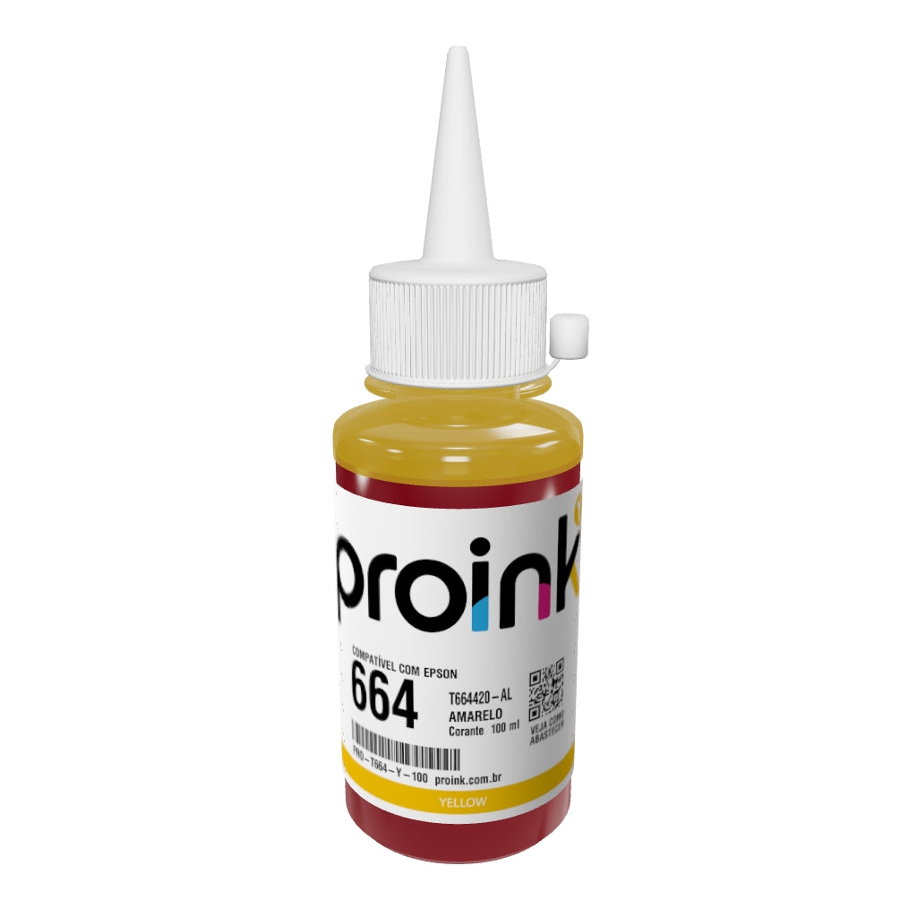 Garrafa de tinta Proink amarela de 100 ml com bico WideFill em 3D