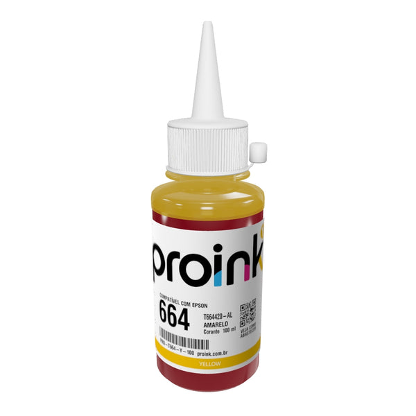 Garrafa de tinta Proink amarela de 100 ml com bico WideFill em 3D