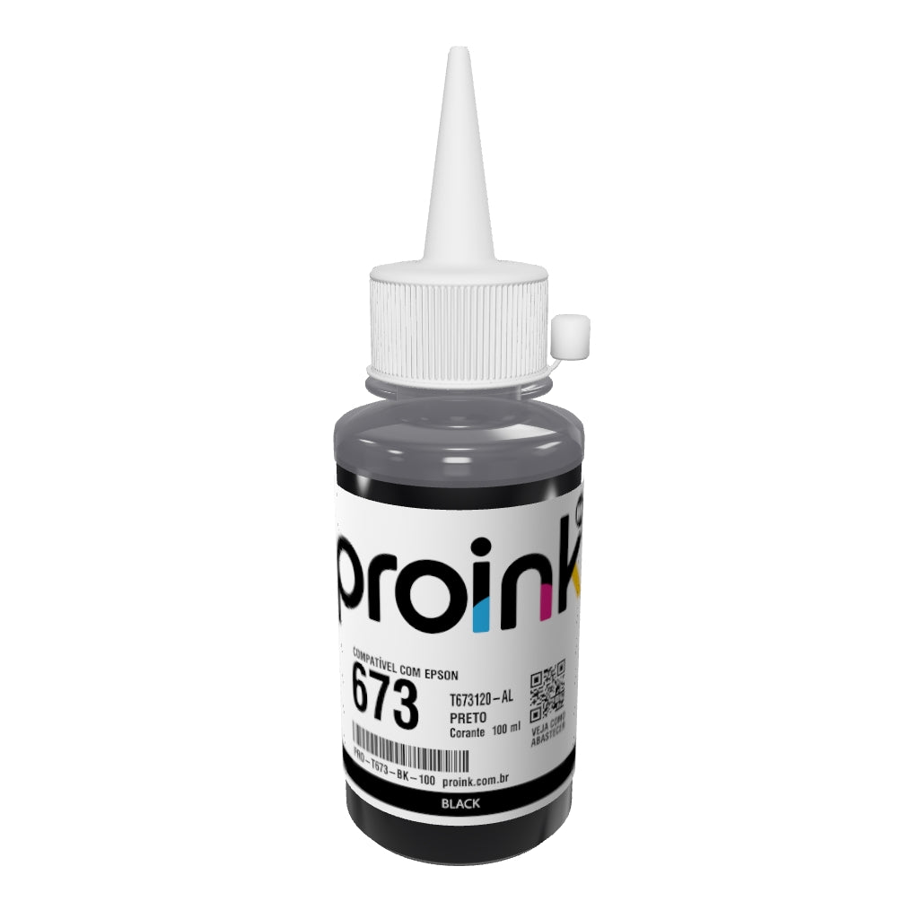 Garrafa de tinta Proink preta de 100 ml com bico WideFill em 3D
