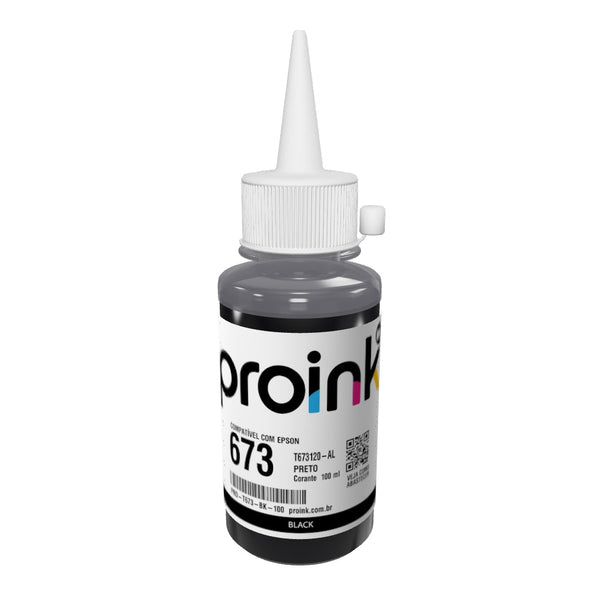 Garrafa de tinta Proink preta de 100 ml com bico WideFill em 3D