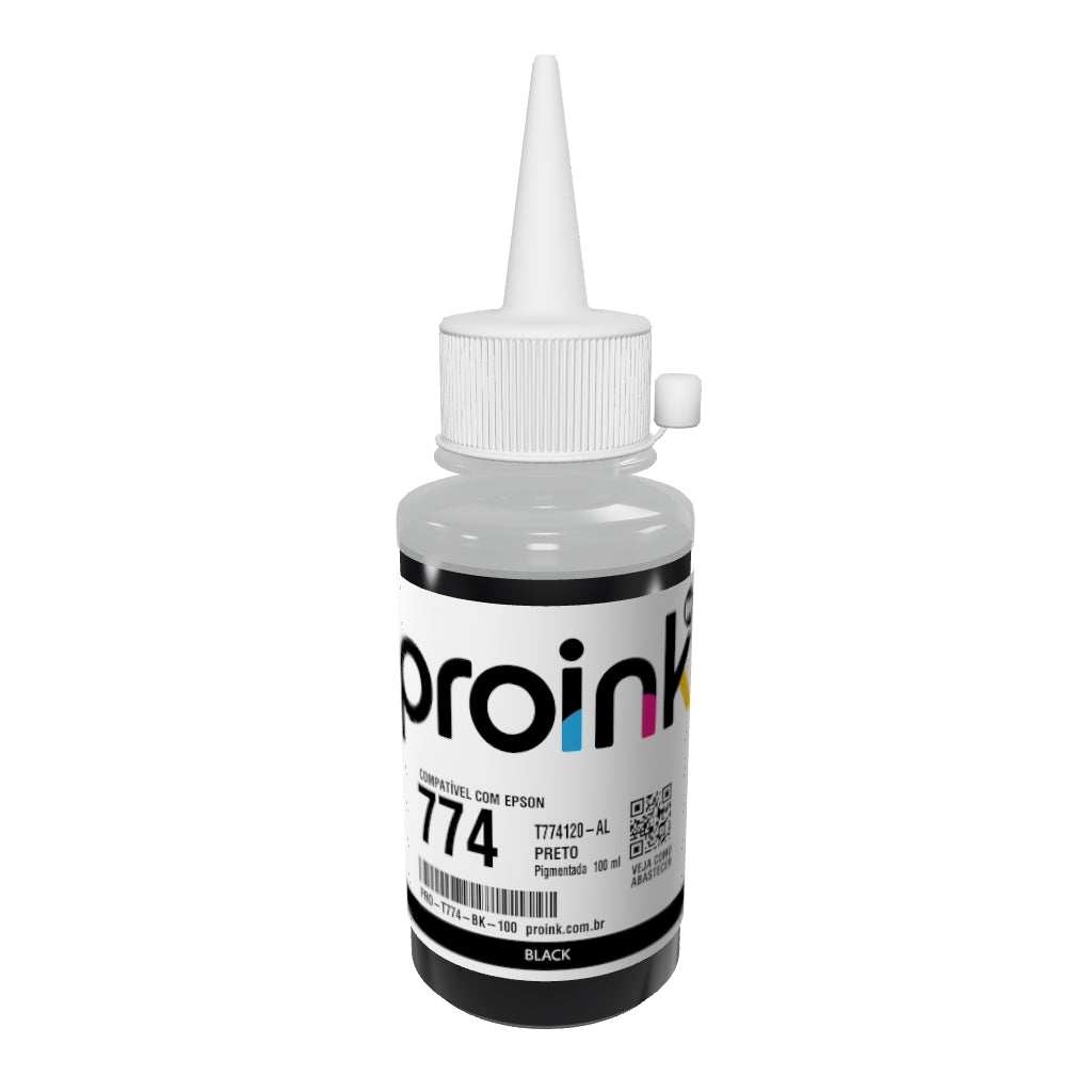 Garrafa de tinta Proink preta de 100 ml com bico WideFill em 3D