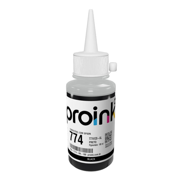 Garrafa de tinta Proink preta de 100 ml com bico WideFill em 3D